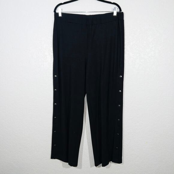 New John Mark Black Snap Button Side Pull On Trousers Size Large - Picture 1 of 5